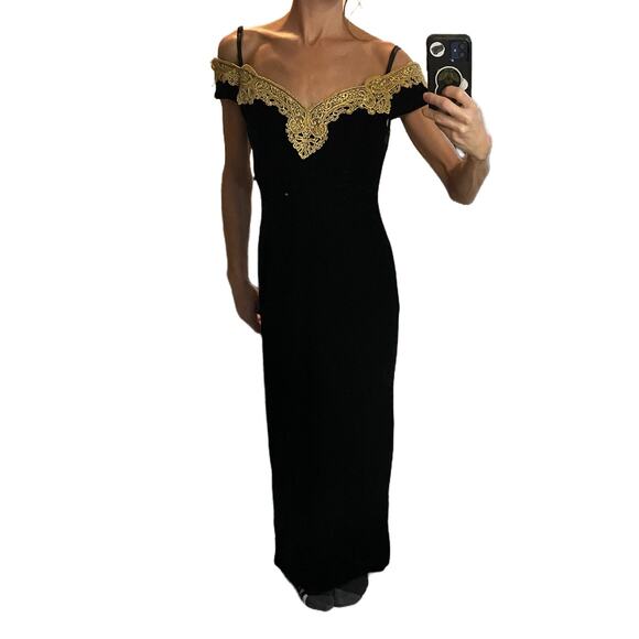 Vintage Zum Zum Womens Dress 7/8 Black Gold Lace Romantic Goth Dark Elegance EUC - Picture 4 of 8